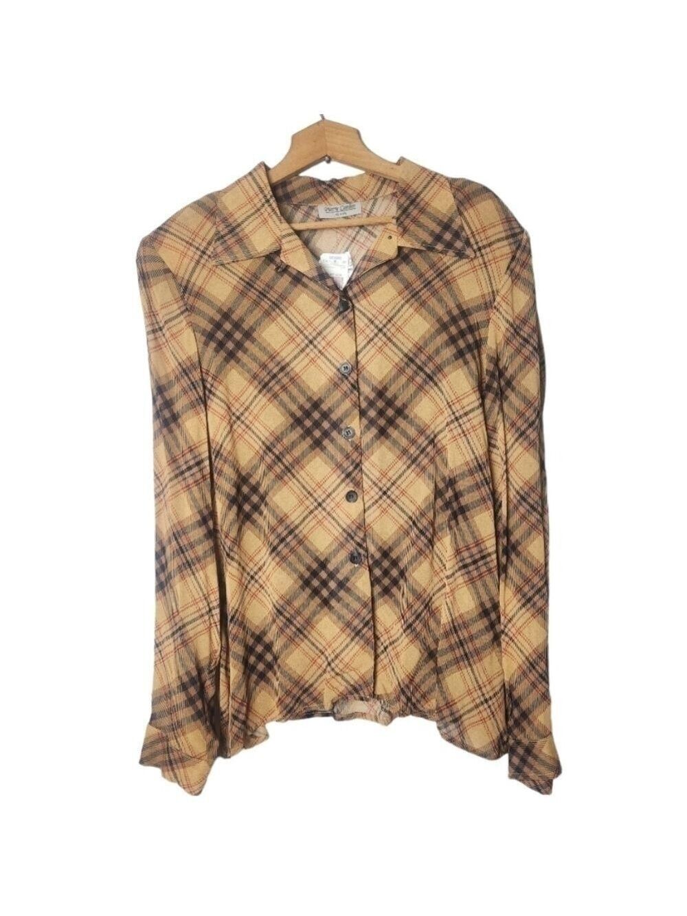 NWT Vintage Pierre Cardin Sheer Plaid Blouse Size 12